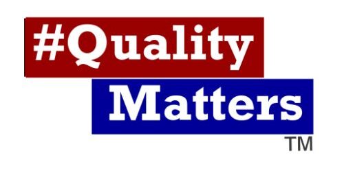 #QualityMatters logo featuring bold red and blue blocks with white text, emphasizing quality management and risk-based thinking.